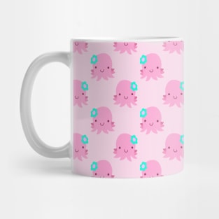 Pink Flower Octopus Pattern Mug